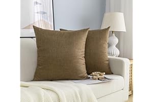 GIRASOLE HOME Coppia Federe Cuscini in Simil Lino Antiacaro e Ipoallergenico Per Divano e Letto Copricuscini Arredamento Casa con Zip Invisibile 2 pezzi (60x60cm, Marrone)