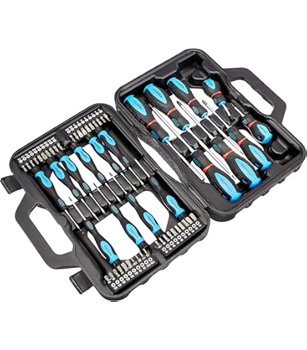Scheppach 100-delige gereedschapsset, stabiele en compacte opslag, chroom-vanadium-staal, precisieschroevendraaier, hoekschroevendraaier, ratelschroevendraaier, dopsleuteladapter, bits