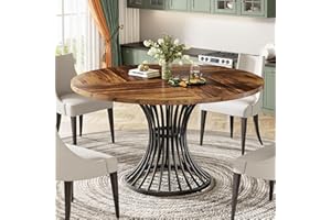 Tribesigns Round Dining Table for 4-6 People, Circle Kitchen Table, 75 CM Tall Farmhouse Dinning Room Tables, with Metal Base for Kitchen, Living Room, Rustic Brown