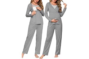 Bresdk Pigiama Premaman Donna Pigiami Parto Ospedale in Cotone Invernali a Maniche Lunghe per Allattamento e maternità in Due Pezzi Accogliente con Funzione Allattamento S-XXL
