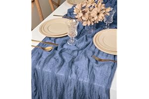 Vitalizart Dusty Blue Table Runner 35.4"x120"(90*305 cm), Cheesecloth 10FT Long Rustic Gauze Fabric Table Runner Boho for Wedding, Festive Decorations, Large Parties, Arch Draping and Birthday