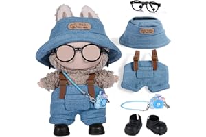 DOLLBIE 17cm Fashion Doll Clothes and Accessories Set Include: Hat, Overall, Shoes, Glasses and Bag- Cute Clothes for Dress up Unique Style (Doll Not Included), Blue