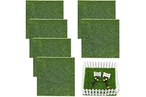 Scettar 6 Stück Kunstrasen, 15x15cm Miniatur Rasen Dekoration, 90cm Wichtel Zaun, Garten Kunstrasen Verzierung, Miniaturgarten Rasen für Miniatur Deko, Puppenhaus, Garten