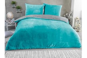 ‎MALIKA MALIKA Winter Plüsch Wendebettwäsche Nicky-Teddy 'Cashmere Touch' 135-155 - 200x200 Coral Fleece, Farbe:GRAU-Petrol, Größe:135 x 200 cm