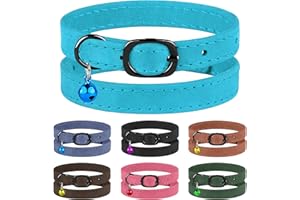 Murom Leather Cat Collar with Bell Adjustable Small Pet Kitten Collars Black Brown Pink Blue (Aquamarine)