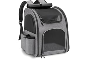 QUIRLIG Mochila para Gatos Perros, Mochila Transportin Gato Perro 10kg, Ventanas de Malla Transpirable Bolso para Perros Pequeños Gatos Mascotas con Correa de Seguridad y Alfombra para Mascotas - Gris