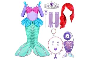 Spooktacular Creations Mermaid Costume Girls Princess Mermaid Dress with Red Wig and Headband for Carnival Party Halloween Christmas Cosplay