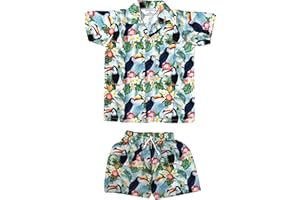 CLUB CUBANA Kids Boys Girls Childrens Slim Fit Classic Short Sleeve Casual Floral Hawaiian Shirts and Shorts Set