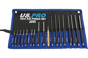 US PRO Jeu de poinçons parallèle, 18 pièces, diamètre de 1,5 mm à 9,5 mm, longueurs variables de 4 à 8 pouces, chrome vanadium, noir