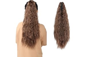 MEIRIYFA Extension de queue de cheval longue ondulée extension de queue de cheval griffe Extension de cheveux à clipser pour femmes 55cm (Marron)
