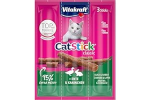 VITAKRAFT- Cat Stick Classic, Friandises Pour Chats, Stick Au Canard Et Lapin, Format Économique, Sans Sucres Ajoutés, (1 Paquet De 3X6G)