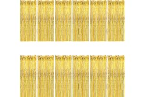 LOLYSIC 12 stycken glittergardiner guld, glittergardin glitterfolie fransdekoration, dekorativ gardin party glitter gardin födelsedag bakgrund bröllop scendekoration disco jul (1 x 2,5 m)