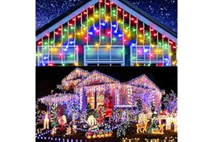 Elegear 20m 800 LED Cortina Luces Navidad Exterior con Enchufe Temporizador, Prolongable Impermeable Carámbano, Luz de Hadas de Colores para Natal Boda Fiestas Casa Jardín Patio Balcón, Multicolor