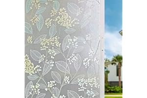 QUALSEN Quaslen Window Film Privacy Frosted Window Films Leaf Pattern Decorative Privacy Film for Glass Windows Non Adhesive Anti UV Static Cling, for Home Kitchen Bedroom (44.3 x 200 cm)