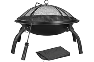 Yaheetech Brasero Exterior para Jardín Portátil y Plegable Chimenea para Carbon con Atizador Bolsa Transporte para Hogueras Terraza Camping al Aire Libre 54x38,5cm Redondo Metal Negro