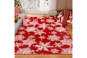 ‎PURECOZY PureCozy Weihnachten Teppich 140x200cm Weihnachtsteppich Roter Teppiche Wohnzimmer Schlafzimmer Esszimmer Schneeflocken REH Weihnachtsbaum Waschbarer rutschfest Weihnachtsdeko Carpet