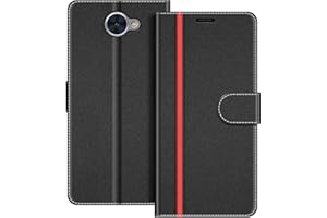 COODIO Funda para Huawei Y7 2017, Magnético Funda con Tapa para Huawei Y7 2017, Negro/Rojo