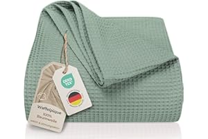 ‎LAYNENBURG LAYNENBURG Premium Tagesdecke 150 x 200 cm - Waffelpique 100% Baumwolle - leichte Sommerdecke Waffeloptik - Baumwolldecke als Bett-Überwurf, Sofa-Überwurf, Couch-Überwurf - Sofa-Decke (Mintgrün)