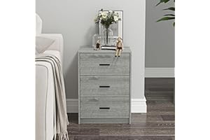 URBNLIVING 3 Drawer Wooden Bedroom Bedside Cabinet (Ash Grey Oak Carcass + Ash Grey Oak Drawers)