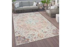 ‎PACO HOME Paco Home Outdoor Teppich Kurzflor Garten Terrasse Wohnzimmer Vintage Pastell Orientalisches Muster Modern, Grösse:60x100 cm, Farbe:Creme 3
