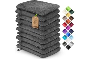 NatureMark Confezione da 10 Guanti da Bagno in Spugna 100% Cotone – Morbidi e Resistenti, Ideali per la Cura Quotidiana e gli Ospiti – Grigio Antracite, 15x21 cm