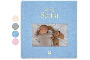 Wellode® Album Nascita Bambino/a Fino a 5 Anni con 76 Pagine e Adesivi Oro - Libro Nascita Bimbo/a - Album Ricordi Neonato - Ideale per Regalo Nascita Neonati e Baby Shower