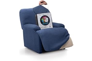 FAVERTI® Funda Elástica Sillón Relax Pies Juntos Reclinable de 70 a 90cm | Modelo Reale | Azul | Funda Sillón Abatible Universal | Protector de Calidad Tejido Jacquard Tacto algodón