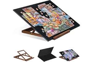 Tektalk Planche de puzzle pliable avec support réglable à 3 angles réglables, plateau léger et portable avec chevalet en bois, table de puzzle pliable en feutre, jusqu'à 1000 pièces, noir