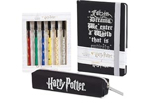 Harry Potter Material Escolar y Papelería Bonita con Estuche Escolar Bolígrafos y Cuaderno, Accesorios Oficiales (Negro)