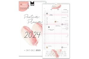 ‎SPIELEFABRIK Paarplaner 2024 3 Spalten LIEBE AQUA Planer für Zwei 2024 und Okt-Dez 2023 Partnerkalender 16x32,5cm Paarkalender f. Paare 2024 Wandplaner 2 Personen Sticker Abfall Urlaub Love Pärchen Herz