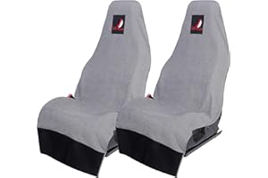 Cov My Seat Serviette Haut de Gamme Housse Protection Siège Voiture Auto Avant Universel Anti Transpiration (Coton Gris Fonce & Logo Rouge, X 2 Pieces/Serviettes)