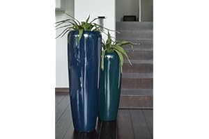 KLOCKE PFLANZGEFÄßE Moderne & Hochwertige Pflanzvase/Pflanzkübel – Klein: 75cm - Hochglanz Blau - Fiberglas - Mit Einsatz – Indoor & Outdoor – Wetterbeständig & Frostsicher – Vase/Kübel