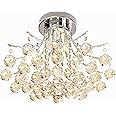 HOMCOM Crystal Chandeliers, K9 Droplets Ceiling Light with 3 E14 Bulb Base, Pendant Lights for Living Room, Bedroom, Dining Room, Hallway, Kitchen