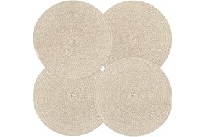 fanquare Juego de 4 Salvamanteles Individuales Boho de Cuerda de Algodón Trenzada, 30 cm Círculo, Protectores Térmicos Antideslizantes para Ollas Calientes para Interior y Exterior, marrón Claro
