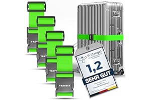 ‎TRAVELY Travely® Premium Koffergurt - Besonders Auffällig & Sicher - Inkl. 4 Namensschildern - Gepäckband ideal über Kreuz - [4er Set] - Grün