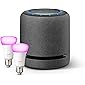 Echo Studio + Philips Hue Color LED-Lampe Doppelpack (E27), kompatibel mit Bluetooth und Zigbee (kein Hub erforderlich)