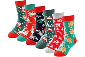 BISOUSOX Cadeau pour Enfants Chaussettes de Noël Drôles pour Enfants Chaussettes en Coton pour Garçons Filles 6 Paires