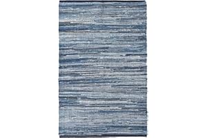 Bravich Recycled Cotton Chindi Rug - Denim Fabric. Blue Rug, Woven Traditional Indian Carpet Runner. Rag Rug For Living Room, Bedroom & Hallway. Washable Area Rugs For Home - 60x90cm