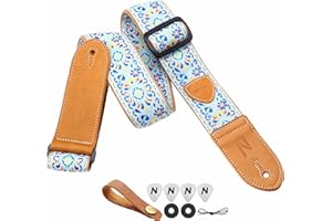 Nefelibata Correa para guitarra, extremos de cuero dobles, tejido vintage con 4 púas de regalo, cierres de correa + botón de correa