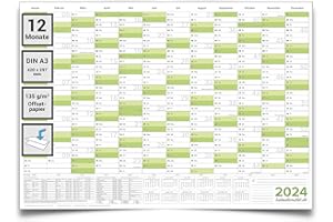 ‎KALENDEROUTLET Kalenderoutlet Din A3 Wandkalender 2024 Jahresplaner gefaltet, kleiner XS Kalender deutsch sprachig