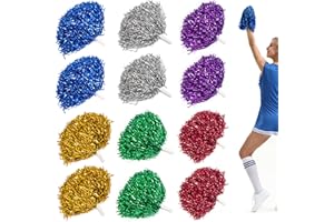 Niuhong 12 PCS Cheer Leader Poms Pom Bright Metallic Cheers Ball Squad Cheer Sport Farben Pompons Poms Hand Flower Bands Spirit Cheering Colours Accessories Cheerleading Sports Games Team (6 Farben)