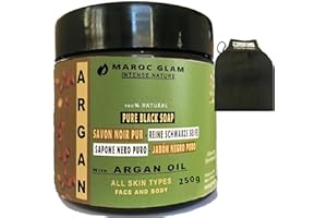 Savon Noir Gommage à l'Argan 250g + Gant kessa OFFERT enrichi à l'Huile d'Argan BIO, exfoliant corps naturel Hammam et SPA: Exfoliant - Purifiant- hydratant MAROC GLAM