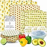 WAFE Beeswax Food Wrap Set of 3 + 3 Reusable Stretchy Silicone Lids, Food Wax Wraps - Eco Friendly Gifts Sandwich Wrappers - 