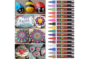DEALKITS 16 Farben Wasserfeste Stifte, Permanent Marker Paint Pen Schnelltrocknend Acrylstifte für Stein Bemalen Ostern Basteln Leinwand Glas Kunststoff Keramik Metall Holz DIY Fotoalbum Hochzeit Gästebuch