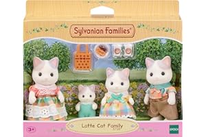 Sylvanian Families - Famiglia Gatto Latte – Set di 4 Personaggi con Abiti Campagnoli e Accessori Quotidiani – Modello 5738