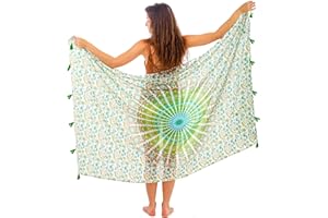 MANDALA LIFE ART Pareo Femme Plage Grande Taille Avec Des Franges Bikini Couvrir Boheme Orientale Xxl Longue Robe Jupe Tapisserie Foulard Écharpe Rayone/Cotcoton Hoome Sarong 180X110Cm