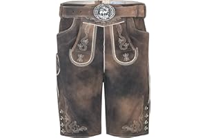 Schöneberger Trachten Couture Hombres Vintage Lederhosen Steiermark Corto - Trachtenlederhose Antik Taupe Incl. Trachtenbelt Modelo Steiermark
