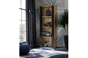 Komodee, Vitrina Tivoli, Negro Wotan, Ancho 55 cm x Alto 159 cm x Profundidad 35 cm, SIN LED, 3 estantes, para salón, Dormitorio, Pasillo