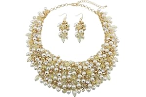 Bocar Necklace for Women Trendy, Crystal Chunky Collar Statement Necklace Earring Set, Handmade Custome Jewelry Party Gift for Her