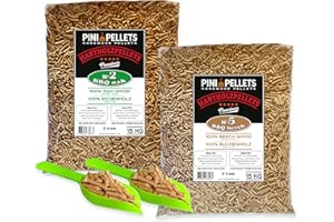 PINI Hartholz Pellets Eiche 15 Kg + Buche 15 Kg für Grill, Smoker, Pizzaofen und Heizungsanlagen